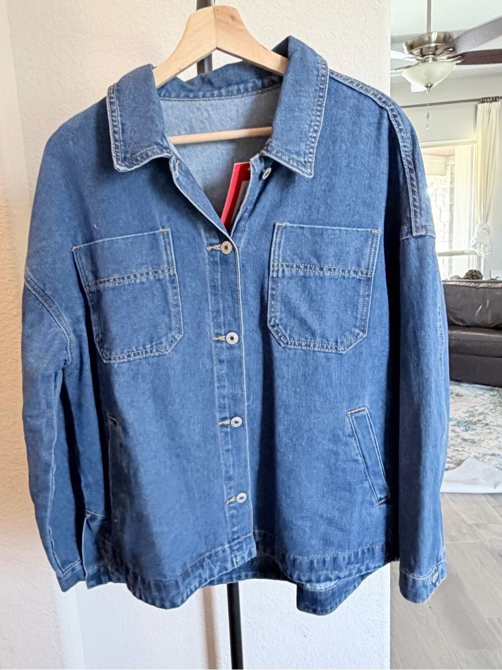 Women’s Oversized Denim Shacket Button-Front Jacket Medium NWT